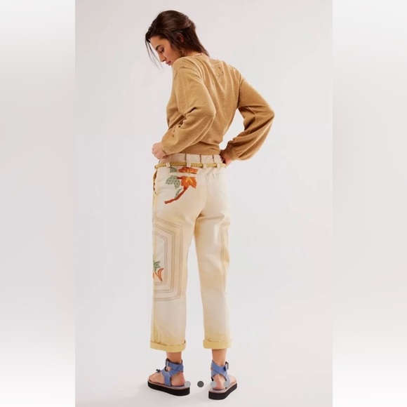 Free People Electric Sands Embroidered Pants We The Free Floral Stitching Rope - Picture 2 of 8